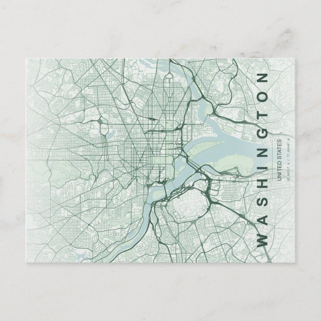 Washington, DC Karte Minimale Postkarte (Vorderseite)