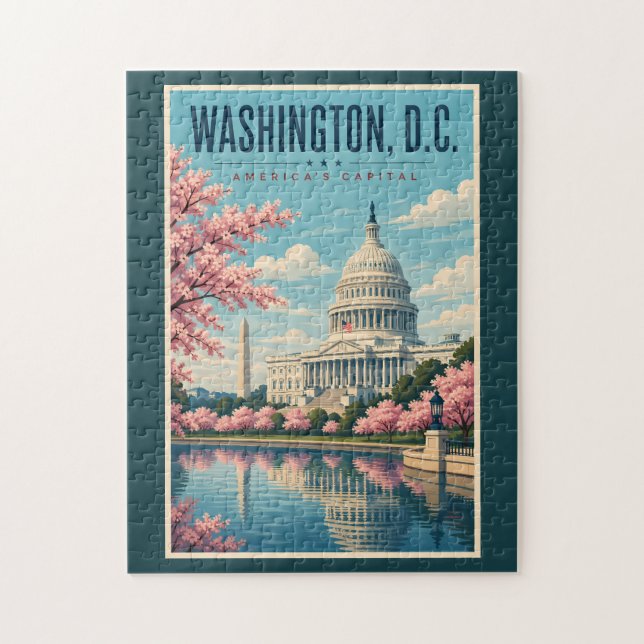 Washington DC Kirschblüten Illustration Reise (Vertikal)