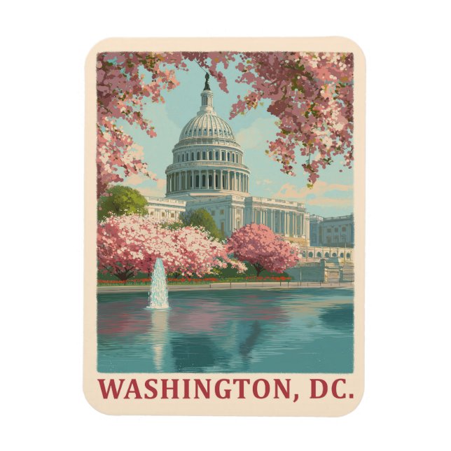 Washington DC - Kirschblüten und Hauptstadt Gebäud Magnet (Vertikal)