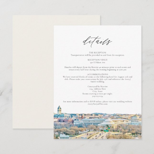 WASHINGTON DC Mountain Wedding Details Card Einladung (Vorne/Hinten)