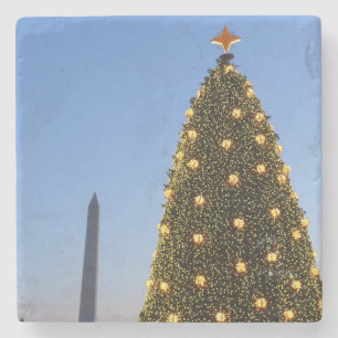 Washington DC Nationaler Weihnachtsbaum bei Dämmer Steinuntersetzer