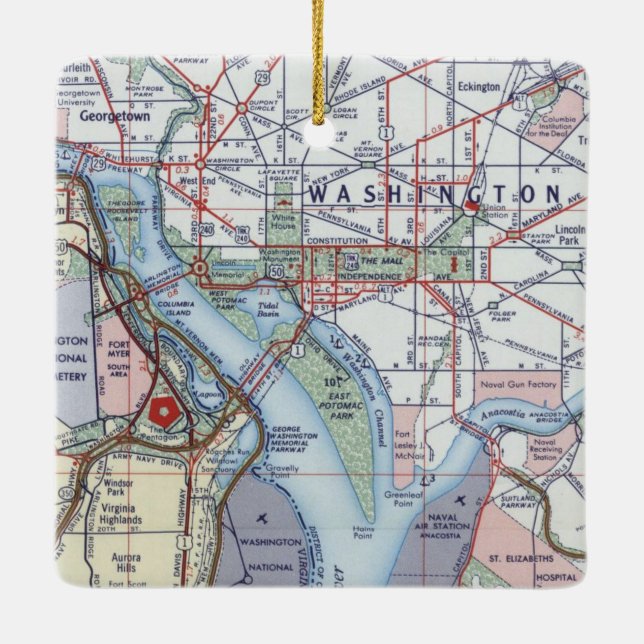 Washington DC Pentagon Retro Map Keramikornament (Rückseite)