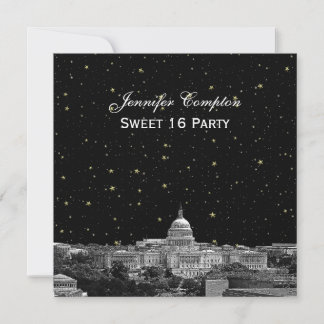 Washington DC Skyline Etch Starry DIY SQ Sweet 16 Einladung