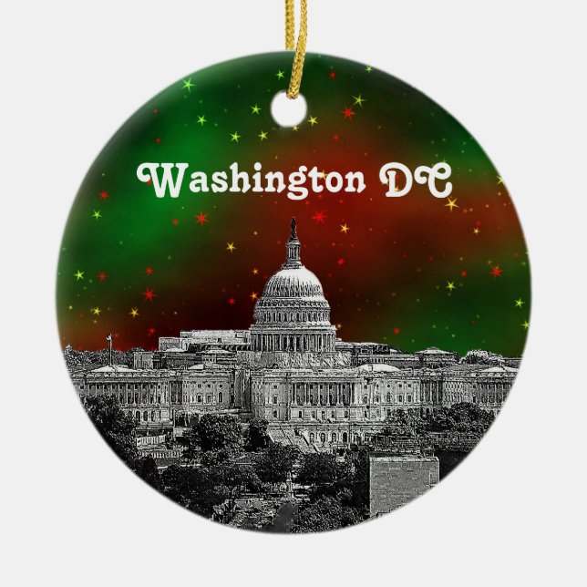 Washington DC Skyline Green Starry Sky Xmas Keramik Ornament (Vorne)