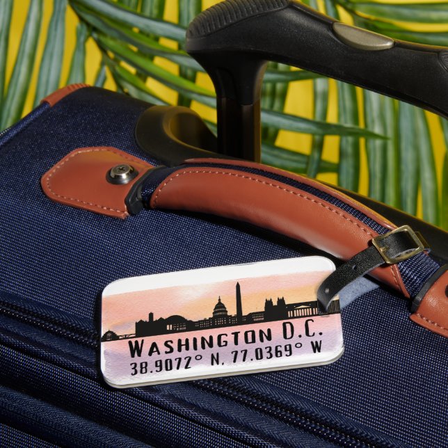 Washington DC Skyline Latitude und Längengrad Gepäckanhänger (Vorderseite Insitu 3)