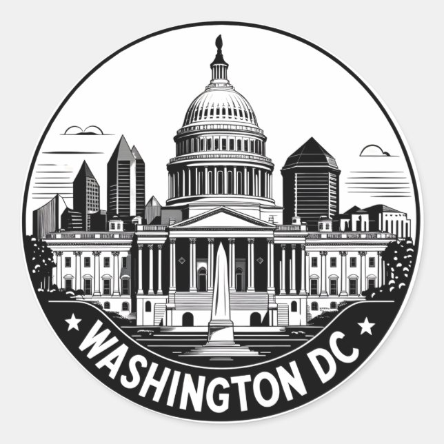 Washington DC Skyline Runder Aufkleber (Vorderseite)
