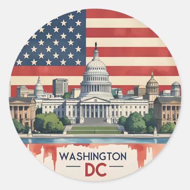 Washington DC Skyline Runder Aufkleber (Vorderseite)