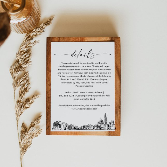 Washington DC Skyline Wedding Details Card, 3,5 x  Begleitkarte (Von Creator hochgeladen)