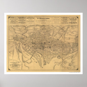 Washington DC u. Vorort-Karte durch Gedney 1886 Poster