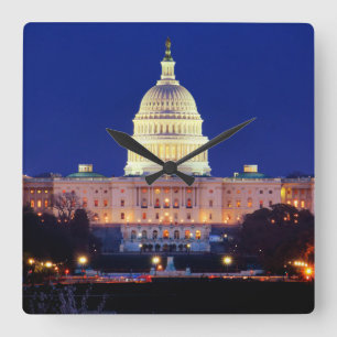 Washington DC United States Capitol at Dusk Quadratische Wanduhr