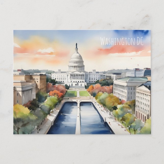 Washington DC Wasserfarbkunst Postkarte (Vorderseite)