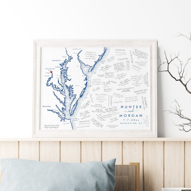 Washington DC Wedding Modern Map Gästebuchposter Poster (This Washington DC wedding guest book poster is perfect for your Chesapeake Bay Wedding)