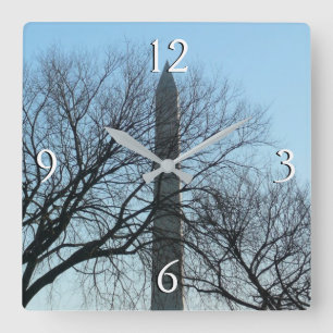 Washington Denkmal im Winter I Landschaft Quadratische Wanduhr