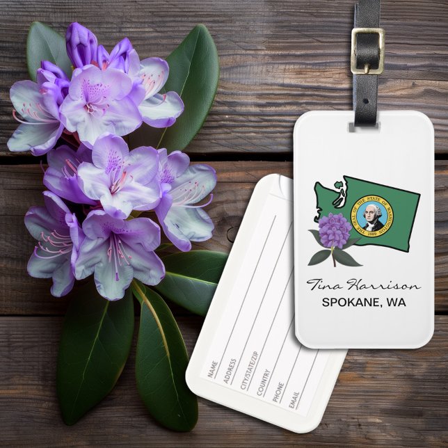 Washington Flag & Blume Pacific Rhododendron Gepäckanhänger (Von Creator hochgeladen)