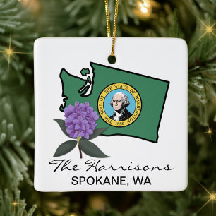 Washington-Flagge und -Blume Pazifische Rhododendr Keramikornament