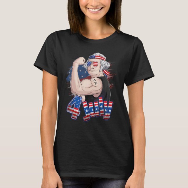 Washington George 4. Juli Patriotic USA Flagge T-Shirt (Vorderseite)