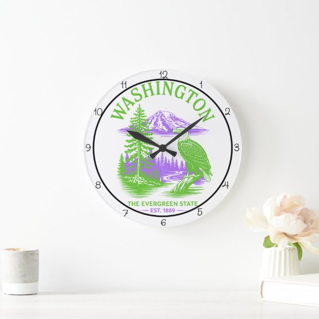 Washington Immergrüner Staatsadler Große Wanduhr (Zuhause)