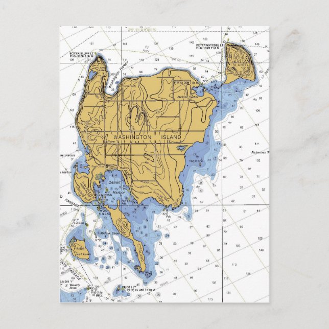 Washington Island, WI Nautical Chart Postcard Postkarte (Vorderseite)