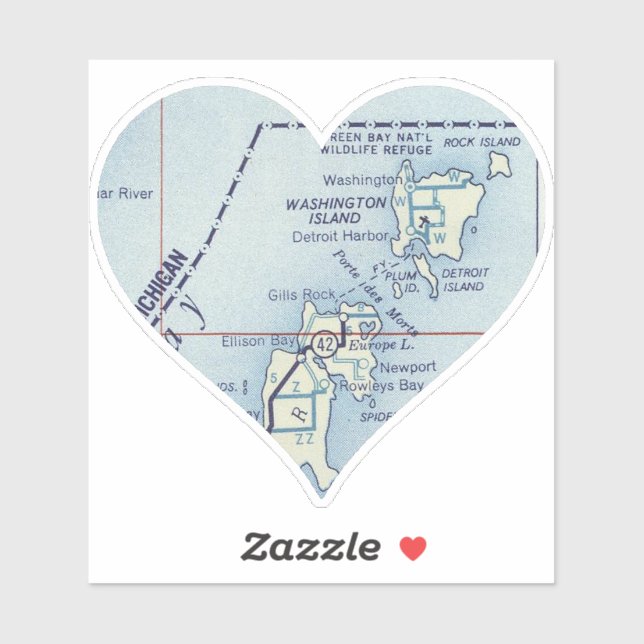 Washington Island WI Vintage Karte Aufkleber (Blatt)
