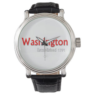 Washington Men Vintager schwarzer Lederstreifen Armbanduhr