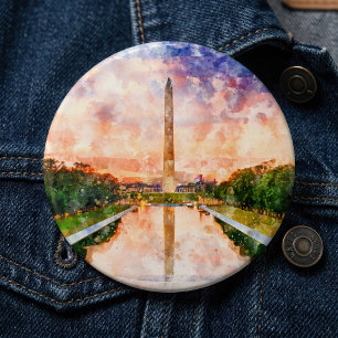 Washington Monument Aquarell Sonnenuntergang Refle Button