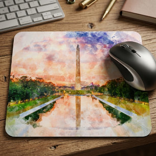 Washington Monument Aquarell Sonnenuntergang Refle Mousepad