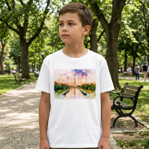 Washington Monument Aquarell Sonnenuntergang Refle T-Shirt