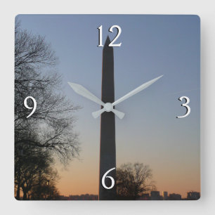Washington Monument bei Sonnenuntergang in DC Quadratische Wanduhr
