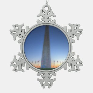 Washington Monument mit Orange Sunset Schneeflocken Zinn-Ornament