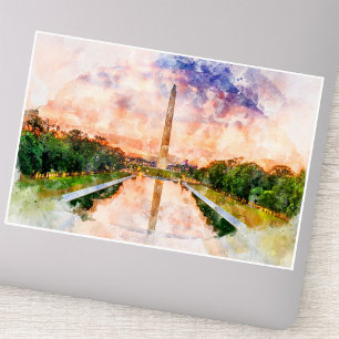Washington Monument Wasserfarbe bei Sonnenuntergan Aufkleber