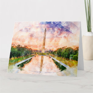 Washington Monument Wasserfarbe bei Sonnenuntergan Dankeskarte