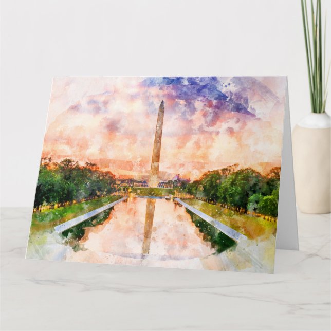 Washington Monument Wasserfarbe bei Sonnenuntergan Dankeskarte (Vorderseite)
