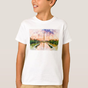 Washington Monument Wasserfarbe bei Sonnenuntergan T-Shirt