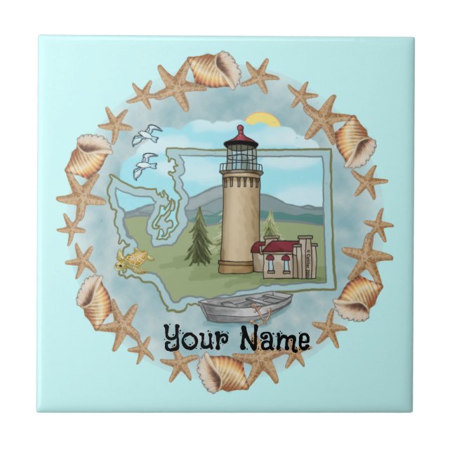 Washington Muscheln Lighthouse Tile Fliese (Vorderseite)