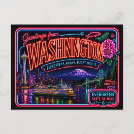 Washington Neon State Retro Vintage Postkarte