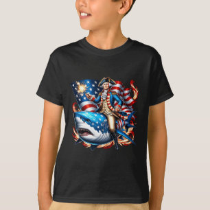 Washington Riding Shark Funny 4. Juli American Fl T-Shirt