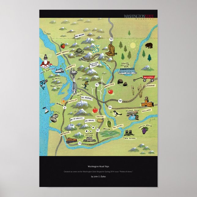 Washington Road Trips by John S. Dykes Poster (Vorne)