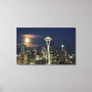 Washington, Seattle, Skyline bei Nacht von Kerry 1 Leinwanddruck