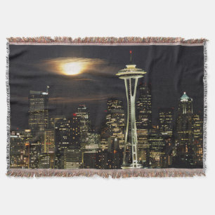 Washington, Seattle, Skyline bei Nacht von Kerry 2 Decke