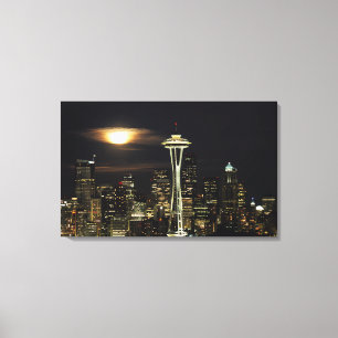 Washington, Seattle, Skyline bei Nacht von Kerry 2 Leinwanddruck