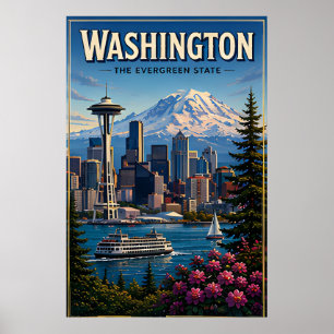 Washington Seattle Skyline Berg Wasserfront Poster