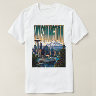 Washington Seattle Skyline Immergrüne Bergansicht T-Shirt