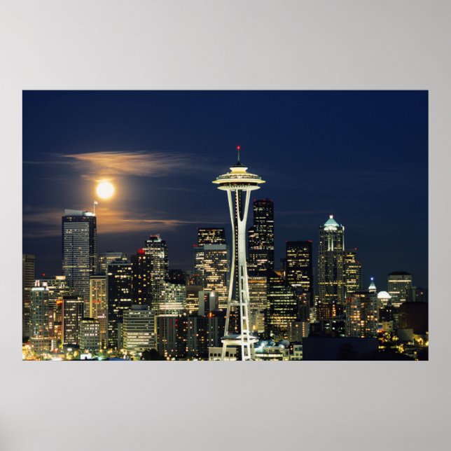 Washington, Seattle, Skyline nachts ab Kerry 1 Poster (Vorne)