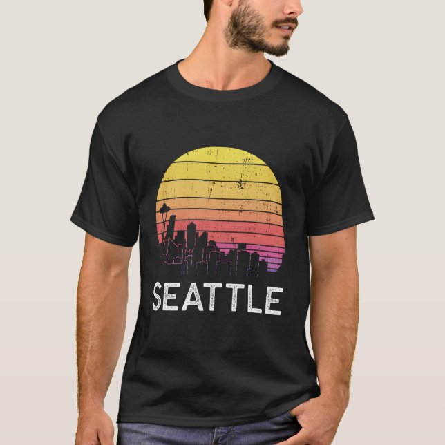 Washington Seattle Skyline Urban Gebäude T-Shirt (Vorderseite)