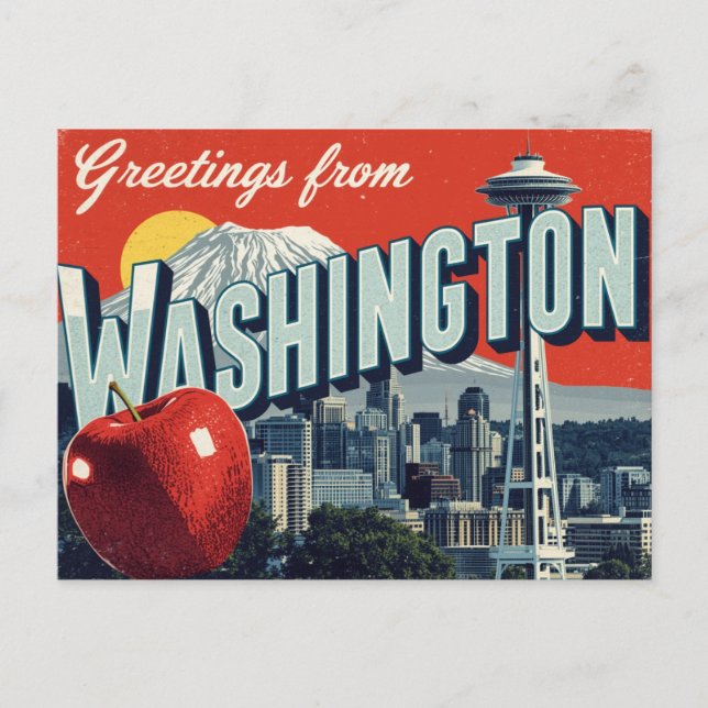 Washington Seattle Space Needle Apple Postkarte (Vorderseite)
