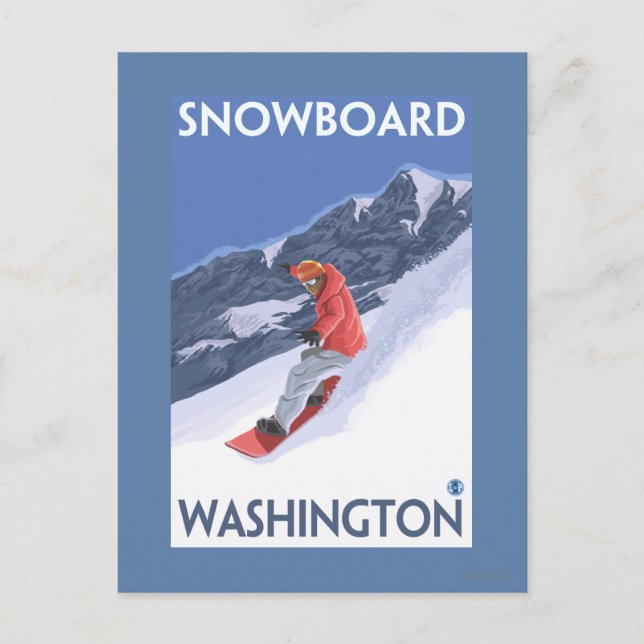 Washington Snowboarding Vintage Travel Poster Postkarte (Vorderseite)