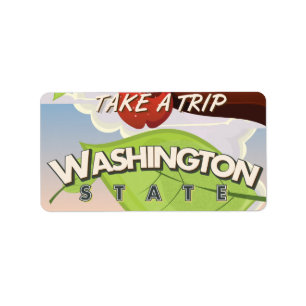 Washington Staat Apple Trevel Poster Cartoon. Adressaufkleber