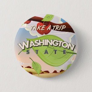 Washington Staat Apple Trevel Poster Cartoon. Button