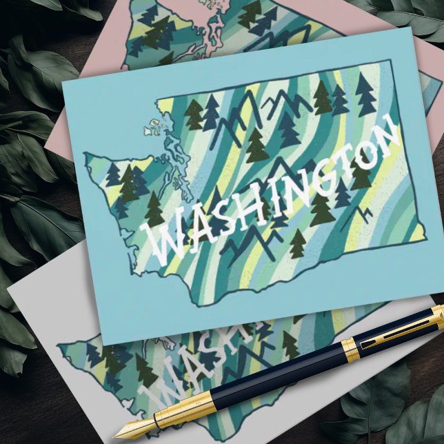 Washington Staat Illustriert Map Postkarte (Washington State cute map illustrated postcard comes in several colors or change to your favorite! )
