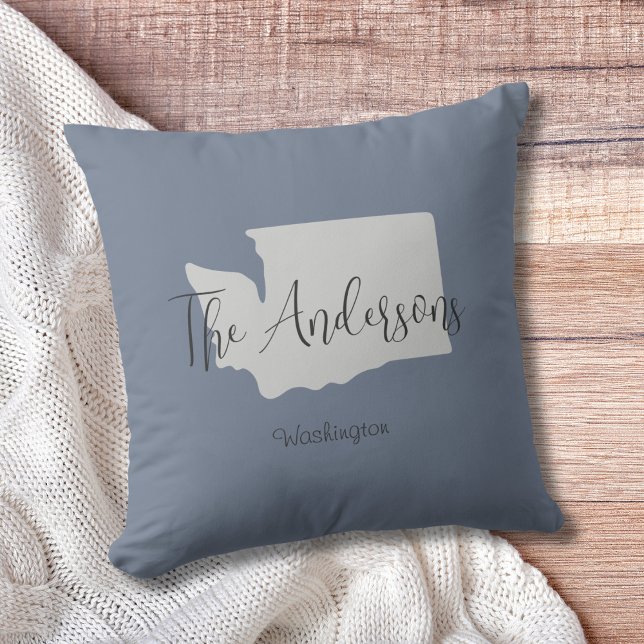Washington Staat Kontur Minimal Throw Kissen (Show pride for your state and personalize it!  "love makes this house a home in <your state>")